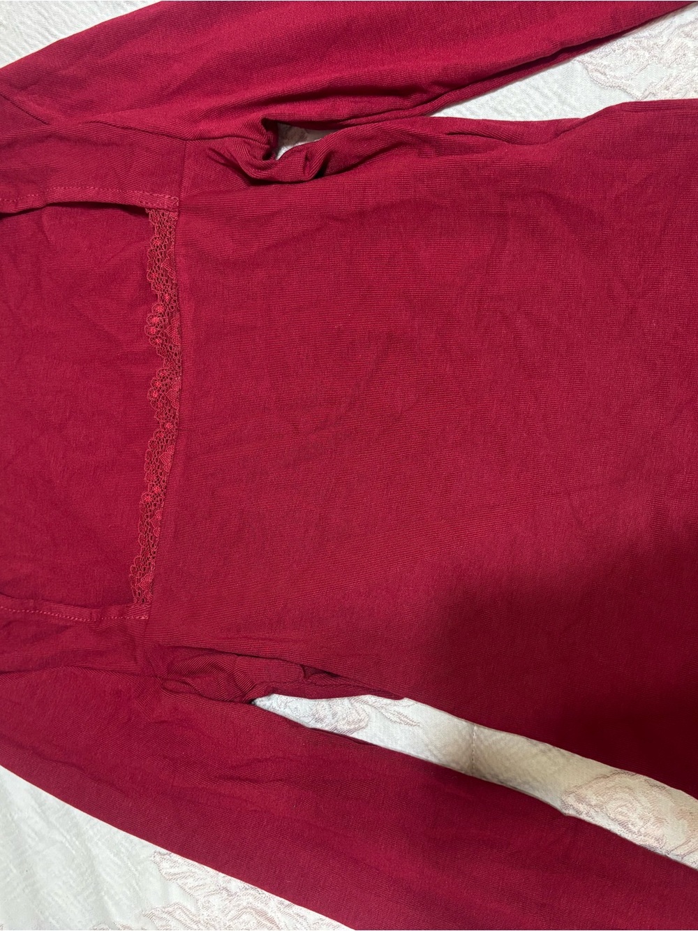 Women's Lace-Trim Long Sleeve Top in Deep Berry